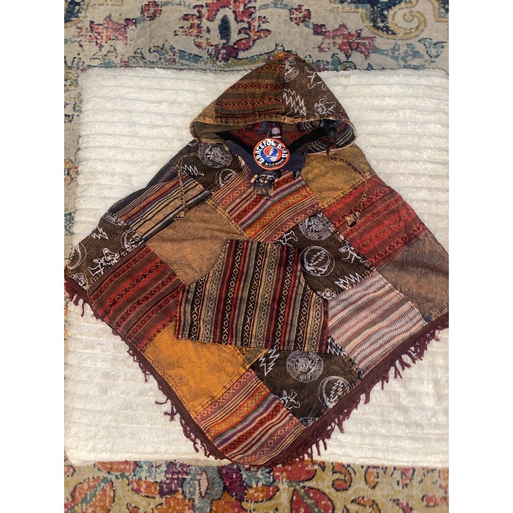Grateful Dead x Jayli Patchwork Poncho – Size S – Handmade Fair‑Trade